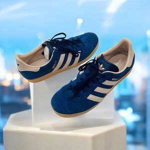 adidas Gazelle Unisex Kids Juniors Sz 6 Ortholite Blue Soft Suede Beige Accents
